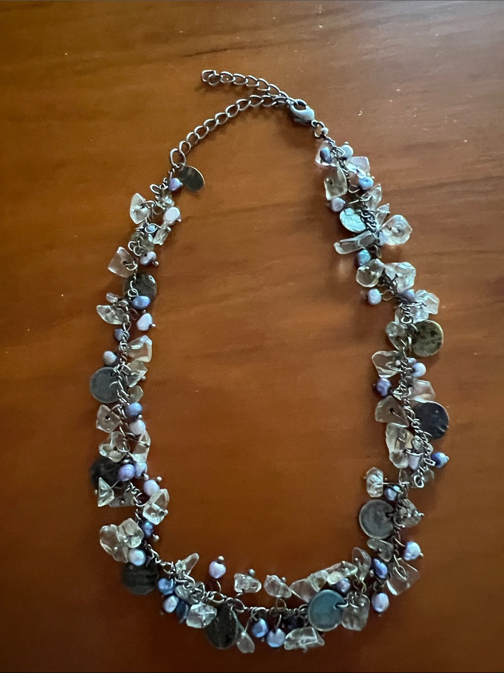 Beaded Chip & Coin Necklace in Light Purple and Clear
